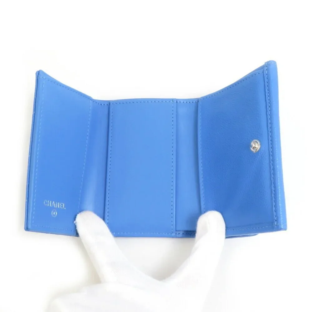 CHANEL Authentic Blue Caviar Leather Wallet
